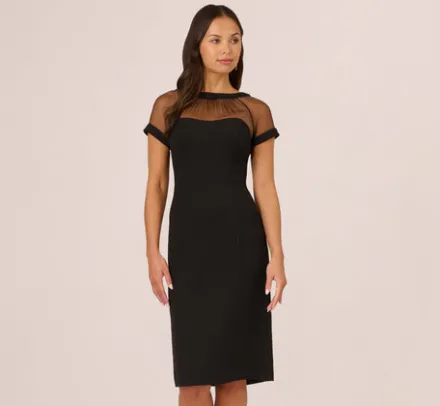Adrianna Papell Wedding Guest Dresses|Day Dresses*Short Sleeve Sheath Dress With Illusion Details In