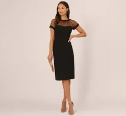Adrianna Papell Wedding Guest Dresses|Day Dresses*Short Sleeve Sheath Dress With Illusion Details In