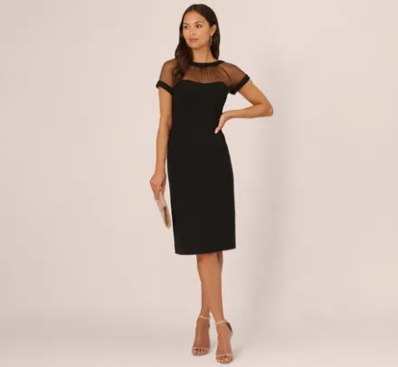 Adrianna Papell Wedding Guest Dresses|Day Dresses*Short Sleeve Sheath Dress With Illusion Details In