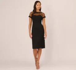 Adrianna Papell Wedding Guest Dresses|Day Dresses*Short Sleeve Sheath Dress With Illusion Details In