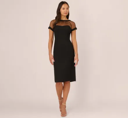 Adrianna Papell Wedding Guest Dresses|Day Dresses*Short Sleeve Sheath Dress With Illusion Details In
