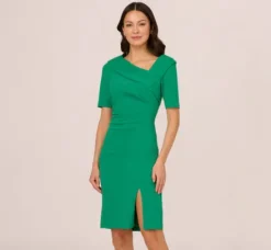 Adrianna Papell Wedding Guest Dresses|Day Dresses*Short Sleeves Sheath Dress With Asymmetrical Neckline In Vivid Green