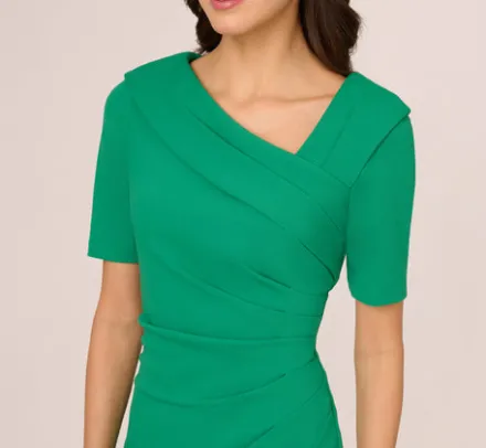 Adrianna Papell Wedding Guest Dresses|Day Dresses*Short Sleeves Sheath Dress With Asymmetrical Neckline In Vivid Green