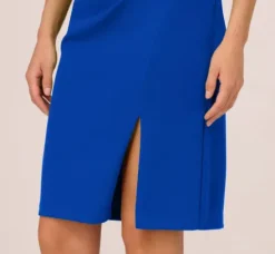 Adrianna Papell Wedding Guest Dresses|Day Dresses*Short Sleeves Sheath Dress With Asymmetrical Neckline In Violet Cobalt
