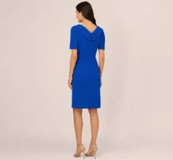 Adrianna Papell Wedding Guest Dresses|Day Dresses*Short Sleeves Sheath Dress With Asymmetrical Neckline In Violet Cobalt