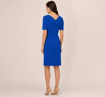 Adrianna Papell Wedding Guest Dresses|Day Dresses*Short Sleeves Sheath Dress With Asymmetrical Neckline In Violet Cobalt