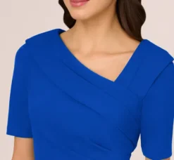 Adrianna Papell Wedding Guest Dresses|Day Dresses*Short Sleeves Sheath Dress With Asymmetrical Neckline In Violet Cobalt