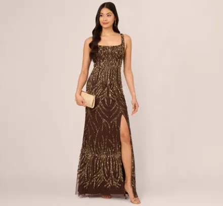 Adrianna Papell Wedding Guest Dresses|Formal Dresses*Sleeveless Beaded Mermaid Gown With Square Neckline In