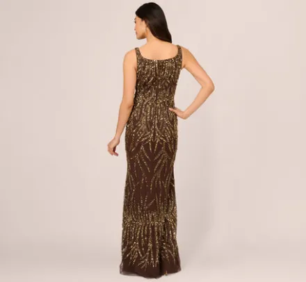 Adrianna Papell Wedding Guest Dresses|Formal Dresses*Sleeveless Beaded Mermaid Gown With Square Neckline In