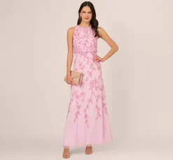 Adrianna Papell Wedding Guest Dresses|Formal Dresses*Sleeveless Blouson Mermaid Gown With Jasmine Beading In Pink Lace
