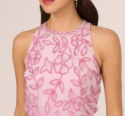 Adrianna Papell Wedding Guest Dresses|Formal Dresses*Sleeveless Blouson Mermaid Gown With Jasmine Beading In Pink Lace