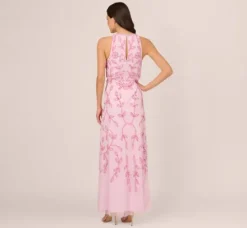 Adrianna Papell Wedding Guest Dresses|Formal Dresses*Sleeveless Blouson Mermaid Gown With Jasmine Beading In Pink Lace