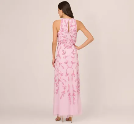 Adrianna Papell Wedding Guest Dresses|Formal Dresses*Sleeveless Blouson Mermaid Gown With Jasmine Beading In Pink Lace