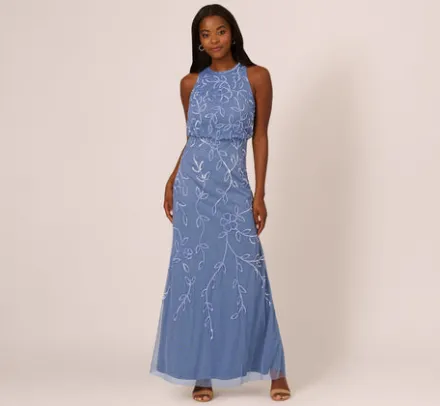 Adrianna Papell Wedding Guest Dresses|Formal Dresses*Sleeveless Blouson Mermaid Gown With Jasmine Beading In French Blue