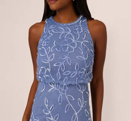 Adrianna Papell Wedding Guest Dresses|Formal Dresses*Sleeveless Blouson Mermaid Gown With Jasmine Beading In French Blue
