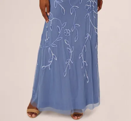 Adrianna Papell Wedding Guest Dresses|Formal Dresses*Sleeveless Blouson Mermaid Gown With Jasmine Beading In French Blue