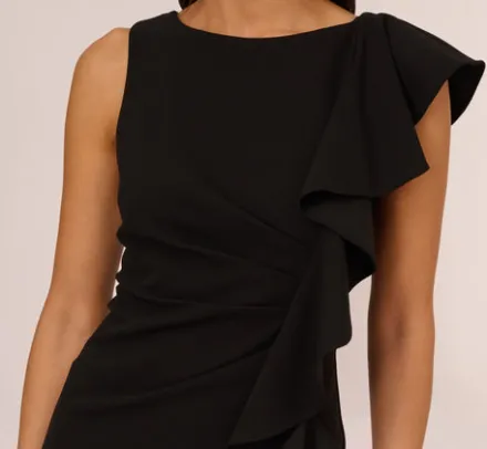 Adrianna Papell Wedding Guest Dresses|Day Dresses*Sleeveless Crepe Sheath Midi Dress With Ruffle Accent In