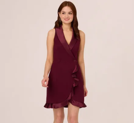 Adrianna Papell Wedding Guest Dresses|Day Dresses*Sleeveless Crepe Tuxedo Dress With Charmeuse Accents In