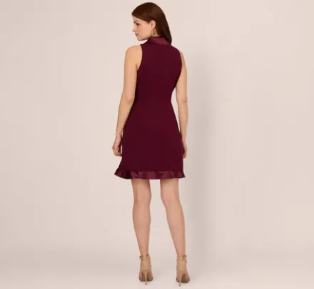 Adrianna Papell Wedding Guest Dresses|Day Dresses*Sleeveless Crepe Tuxedo Dress With Charmeuse Accents In