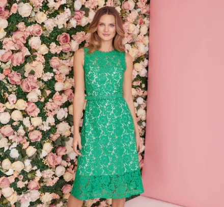 Adrianna Papell Wedding Guest Dresses|Day Dresses*Sleeveless Lace Fit And Flare Dress With Sheer Details In Botanic Green
