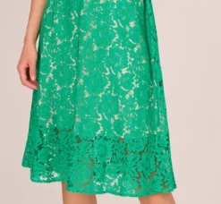 Adrianna Papell Wedding Guest Dresses|Day Dresses*Sleeveless Lace Fit And Flare Dress With Sheer Details In Botanic Green