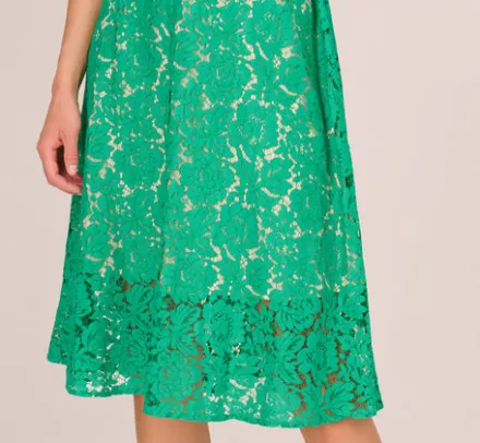 Adrianna Papell Wedding Guest Dresses|Day Dresses*Sleeveless Lace Fit And Flare Dress With Sheer Details In Botanic Green
