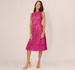 Adrianna Papell Wedding Guest Dresses|Day Dresses*Sleeveless Lace Fit And Flare Dress With Sheer Details In