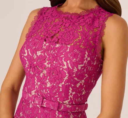 Adrianna Papell Wedding Guest Dresses|Day Dresses*Sleeveless Lace Fit And Flare Dress With Sheer Details In