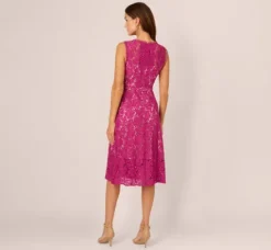 Adrianna Papell Wedding Guest Dresses|Day Dresses*Sleeveless Lace Fit And Flare Dress With Sheer Details In