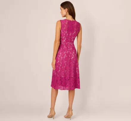 Adrianna Papell Wedding Guest Dresses|Day Dresses*Sleeveless Lace Fit And Flare Dress With Sheer Details In