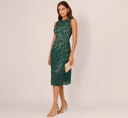 Adrianna Papell Wedding Guest Dresses|Day Dresses*Sleeveless Lace Fit And Flare Dress With Sheer Details In
