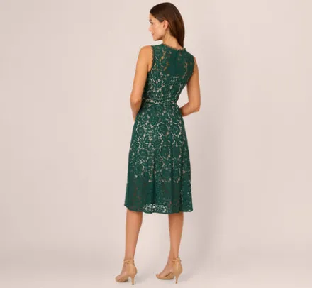 Adrianna Papell Wedding Guest Dresses|Day Dresses*Sleeveless Lace Fit And Flare Dress With Sheer Details In