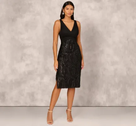 Adrianna Papell Wedding Guest Dresses|Petite-Friendly*Sleeveless Midi Dress With 3D Embroidered Skirt In