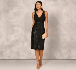 Adrianna Papell Wedding Guest Dresses|Petite-Friendly*Sleeveless Midi Dress With 3D Embroidered Skirt In
