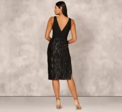 Adrianna Papell Wedding Guest Dresses|Petite-Friendly*Sleeveless Midi Dress With 3D Embroidered Skirt In