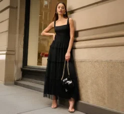 Adrianna Papell Wedding Guest Dresses|Petite-Friendly*Sleeveless Midi Dress With Square Neck And Tiered Skirt In