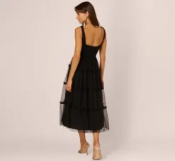 Adrianna Papell Wedding Guest Dresses|Petite-Friendly*Sleeveless Midi Dress With Square Neck And Tiered Skirt In
