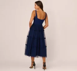 Adrianna Papell Wedding Guest Dresses|Petite-Friendly*Sleeveless Midi Dress With Square Neck And Tiered Skirt In