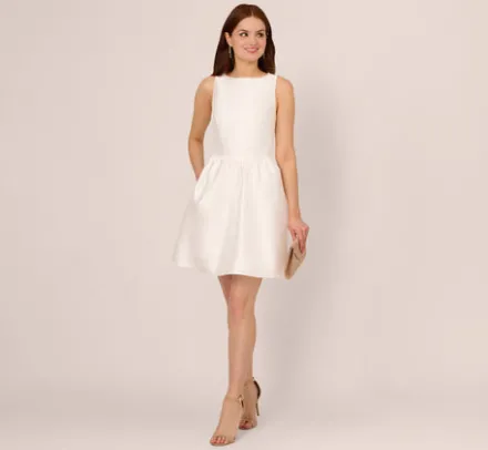 Adrianna Papell Day Dresses|Little White Dresses*Sleeveless Mikado Fit And Flare Dress With Pearl Beaded Trim In