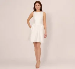 Adrianna Papell Day Dresses|Little White Dresses*Sleeveless Mikado Fit And Flare Dress With Pearl Beaded Trim In