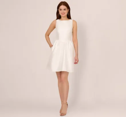 Adrianna Papell Day Dresses|Little White Dresses*Sleeveless Mikado Fit And Flare Dress With Pearl Beaded Trim In
