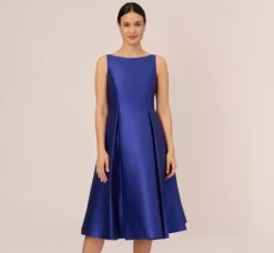 Adrianna Papell Wedding Guest Dresses|Petite-Friendly*Sleeveless Mikado Fit And Flare Midi Dress With V-Back In