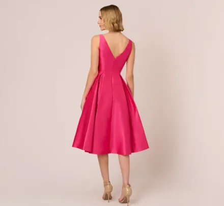 Adrianna Papell Wedding Guest Dresses|Petite-Friendly*Sleeveless Mikado Fit And Flare Midi Dress With V-Back In Electric Pink