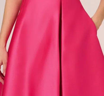 Adrianna Papell Wedding Guest Dresses|Petite-Friendly*Sleeveless Mikado Fit And Flare Midi Dress With V-Back In Electric Pink