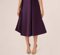 Adrianna Papell Wedding Guest Dresses|Petite-Friendly*Sleeveless Mikado Fit And Flare Midi Dress With V-Back In Luxe Plum