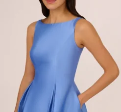 Adrianna Papell Wedding Guest Dresses|Petite-Friendly*Sleeveless Mikado Fit And Flare Midi Dress With V-Back In Electric Ice