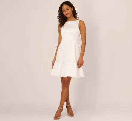Adrianna Papell Little White Dresses*Sleeveless Mikado Midi Dress With Flounce Hem In