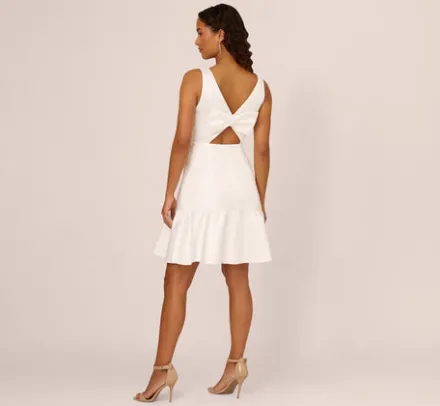 Adrianna Papell Little White Dresses*Sleeveless Mikado Midi Dress With Flounce Hem In