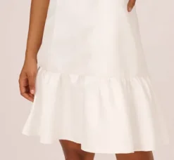 Adrianna Papell Little White Dresses*Sleeveless Mikado Midi Dress With Flounce Hem In