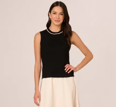 Adrianna Papell Tops & Blouses|Sweaters*Sleeveless Pearl Neck Sweater In